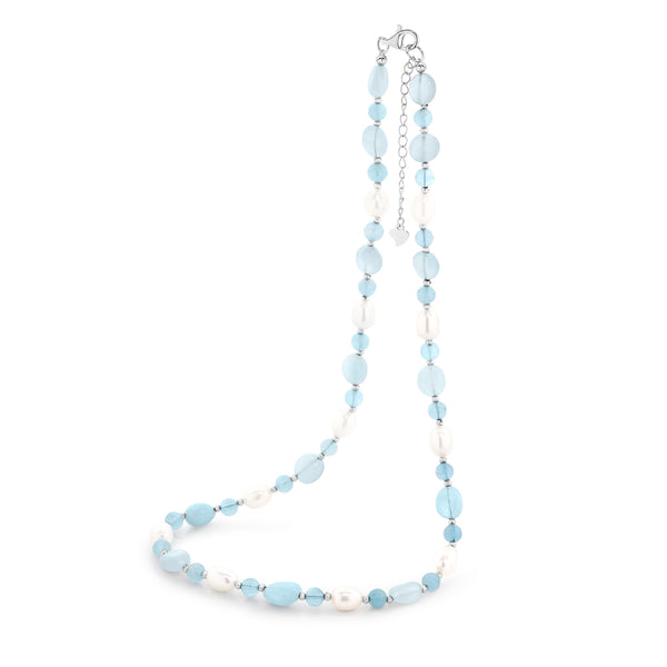 Sterling silver Yvonne Aquamarine and Pearl Necklace