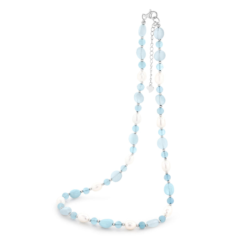 Sterling silver Yvonne Aquamarine and Pearl Necklace