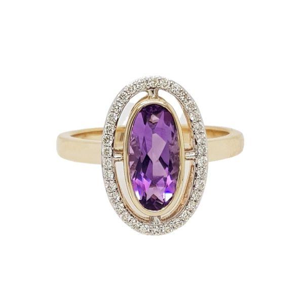 Oval Cut Amethyst & Diamond Halo Ring 9ct White & Yellow Gold