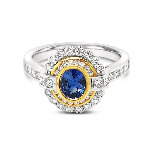 Ceylon Sapphire and Diamond Ring 18ct Yellow & White Gold