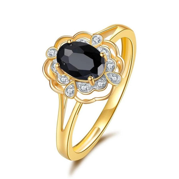 Blue Sapphire and Diamond Halo Ring 9ct Yellow gold