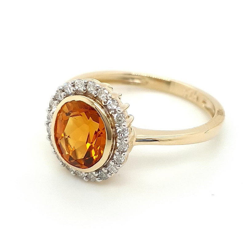 Citrine and Diamond Halo Ring 9ct Yellow Gold