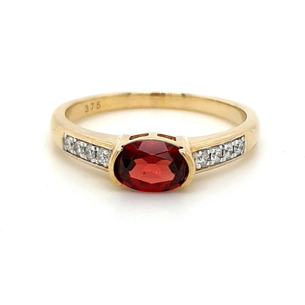 Natural Garnet and Diamond Ring 9ct Yellow Gold