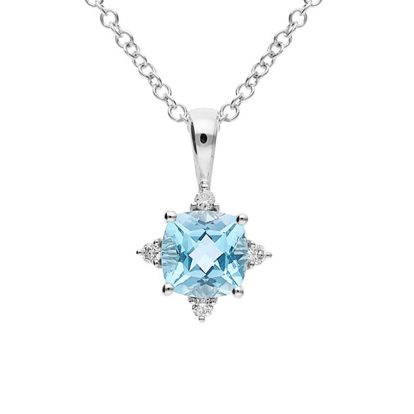 Blue Topaz and Diamond Star Pendant 9ct White Gold