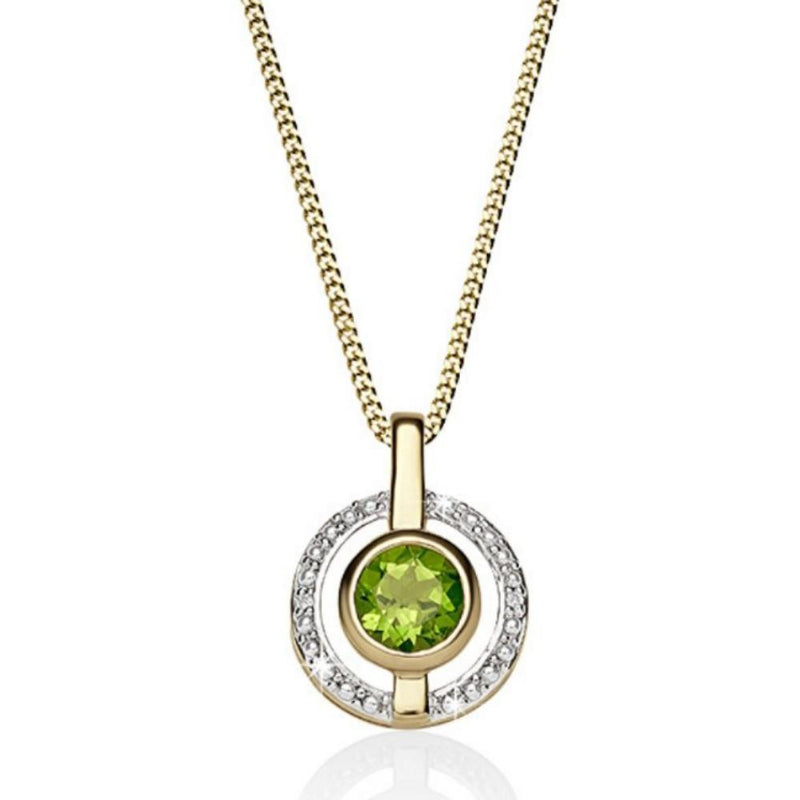 Peridot & Diamond Halo Pendant 9ct Yellow Gold