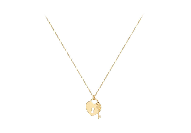 9ct Yellow Gold Solid Padlock & Key Necklace 41-43cm