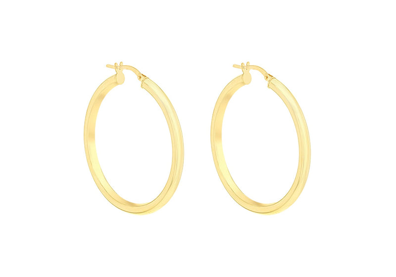 9ct Yellow Gold 3mm Round Hoop Earrings 35mm