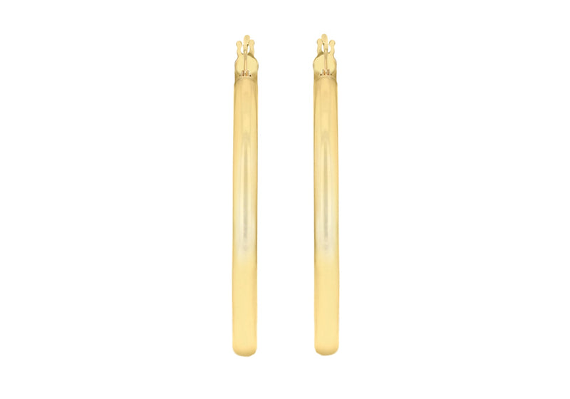 9ct Yellow Gold 3mm Round Hoop Earrings 35mm