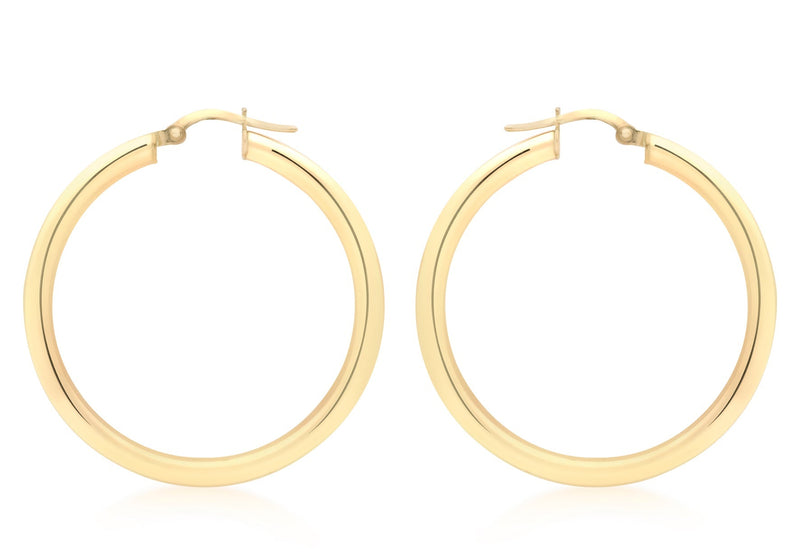 9ct Yellow Gold 3mm Round Hoop Earrings 35mm