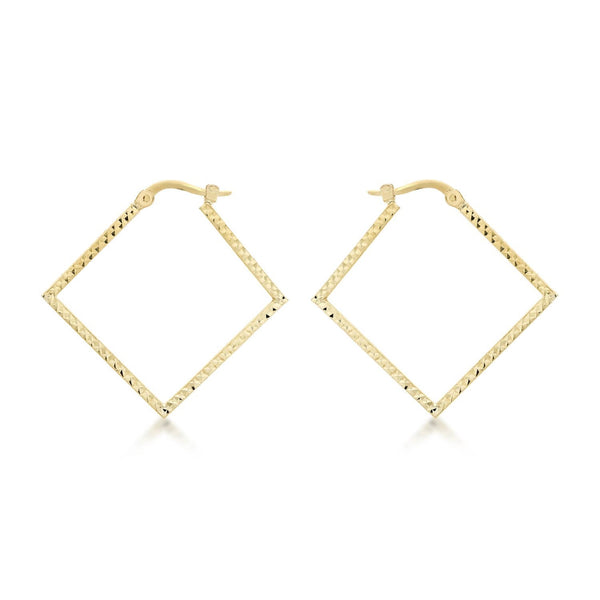 9ct Yellow Gold 23mm x 23mm Diamond Cut Square Creole Earrings