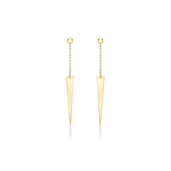 9ct Yellow Gold 4mm x 41mm Triangle and Trace Chain Drop Earrings
