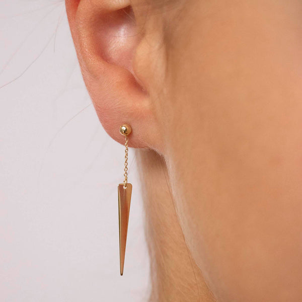 9ct Yellow Gold 4mm x 41mm Triangle and Trace Chain Drop Earrings