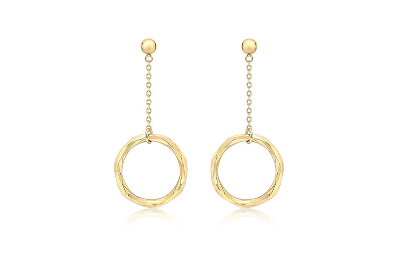 9ct Yellow Gold Diamond Cut Ring & Drop Earrings