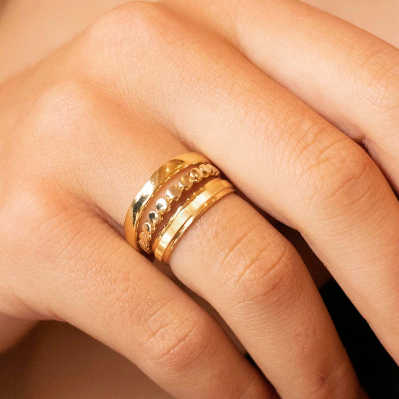 9ct Yellow Gold Diamond Cut Ribbed-Centre Band Ring
