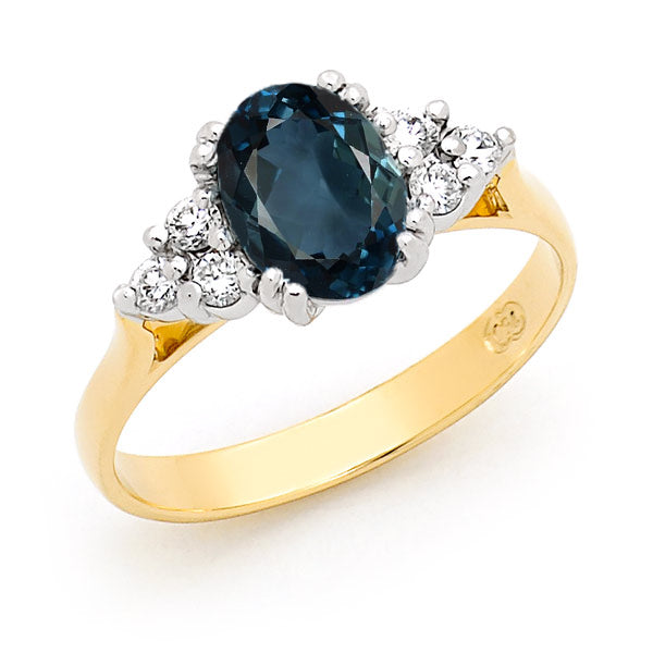 9ct White Gold London Blue Topaz & Diamond Ring