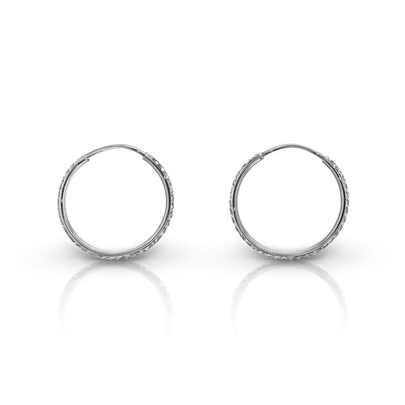 9ct White Gold 15mm Diamond Cut Sleeper Earrings