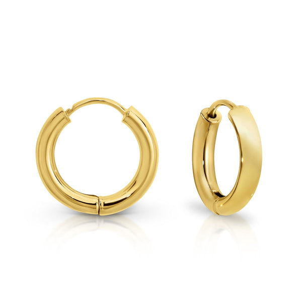 9ct Yellow Gold 10mm Plain Round Tube Huggie Earrings