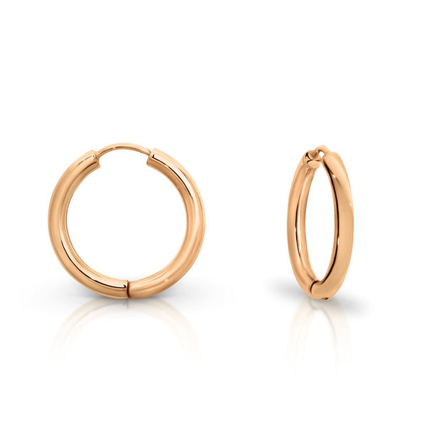 9ct Rose Gold 15mm Plain Round Tube Huggie Earrings