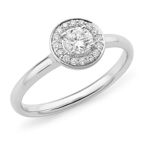 0.38ct Round Brilliant Cut Diamond Claw/Bead Set Halo Engagement Ring in 18ct White Gold