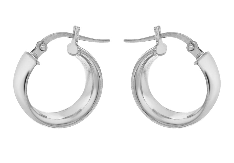9ct White Gold 6mm Band 14mm Creole Earrings