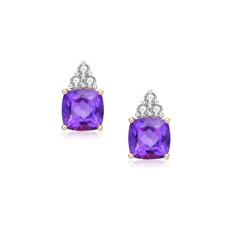 9ct yellow gold amethyst & diamond studs