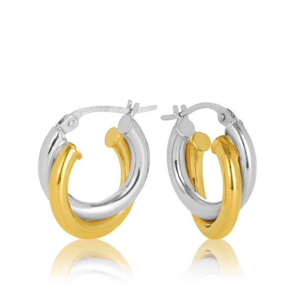 9ct Yellow Gold Cross Over 10mm Hoop Earrings