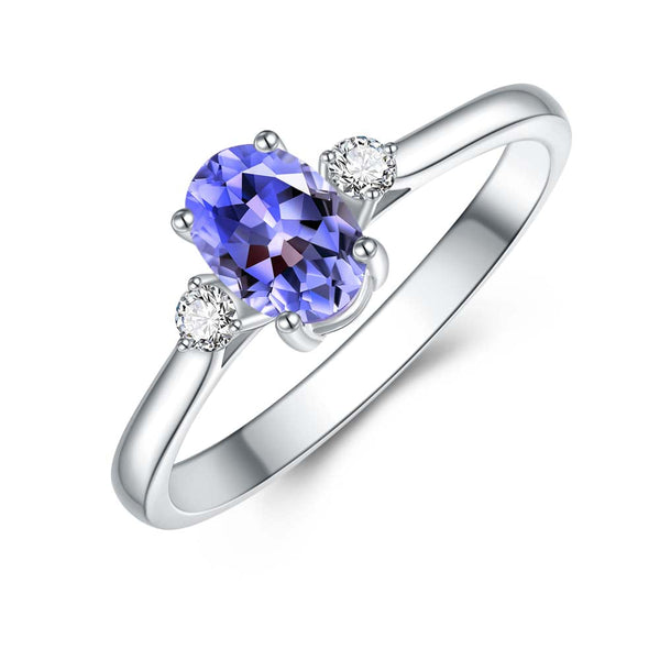 Tanzanite & Diamond Ring in 9ct White Gold