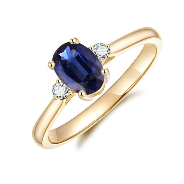 Blue Sapphire & Diamond Ring in 9ct Yellow Gold