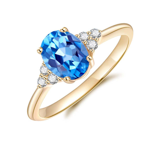 Blue Topaz & Diamond Ring in 9ct Yellow Gold