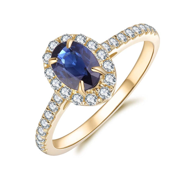 Blue Sapphire & Diamond Ring in 9ct Yellow Gold