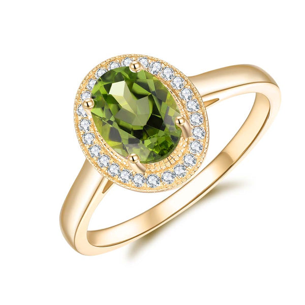 Peridot & Diamond Ring in 9ct Yellow Gold
