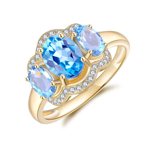 Blue Topaz & Diamond Ring in 9ct Yellow Gold