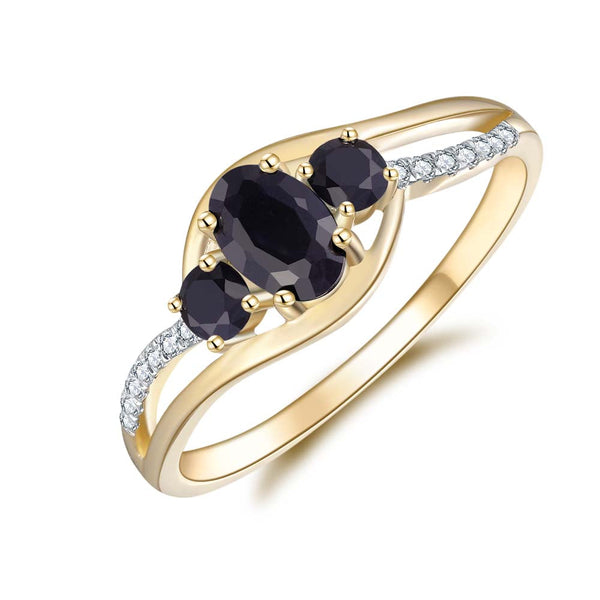 Blue Sapphire & Diamond Ring in 9ct Yellow Gold