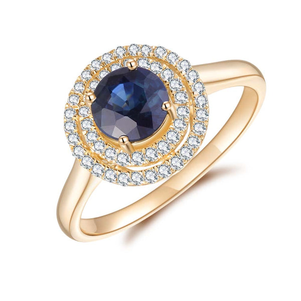 Blue Sapphire & Diamond Ring in 9ct Yellow Gold