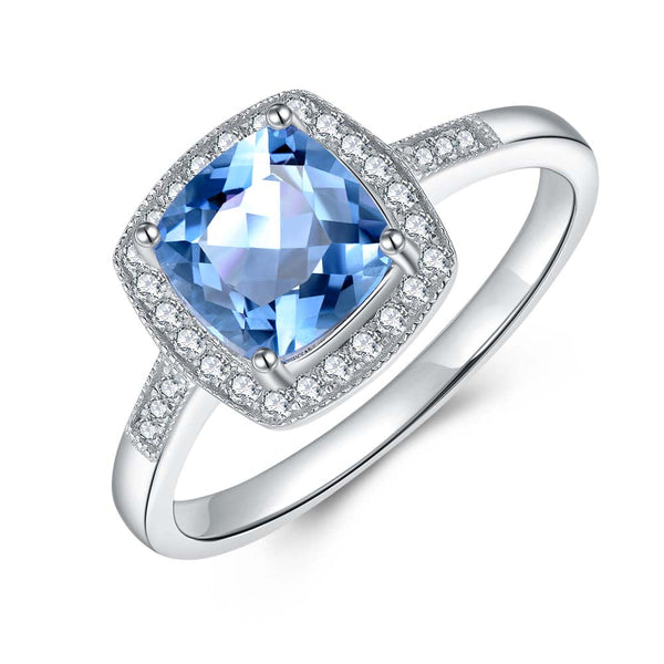 Blue Topaz & Diamond Ring in 9ct White Gold