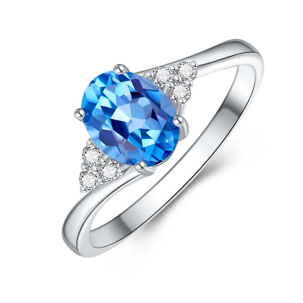 Blue Topaz & Diamond Ring in 9ct White Gold