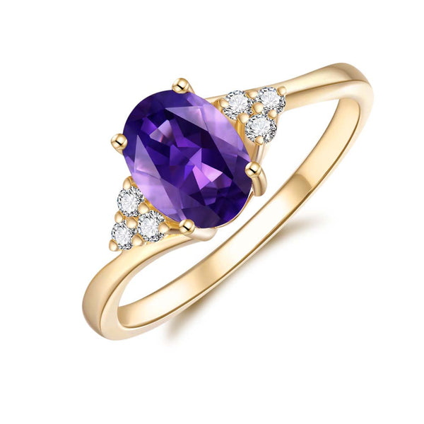 Amethyst & Diamond Ring in 9ct Yellow Gold