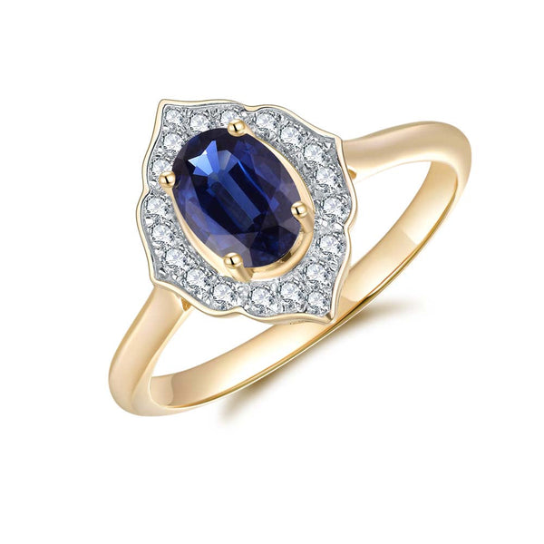 Blue Sapphire & Diamond Ring in 9ct Yellow Gold