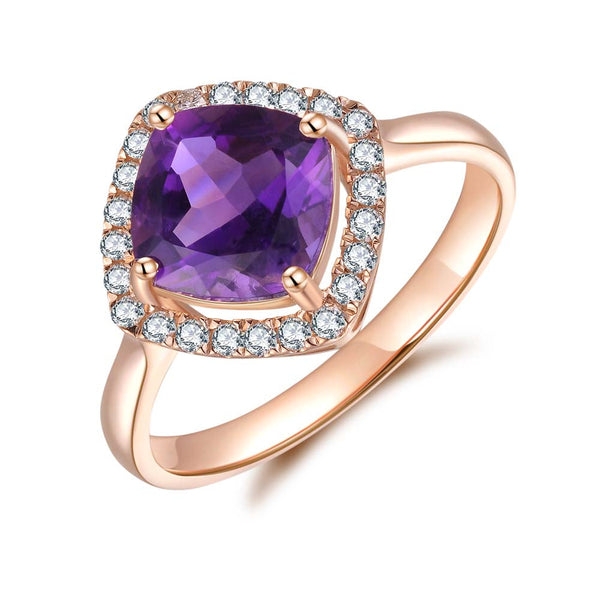 Amethyst & Diamond Ring in 9ct Rose Gold