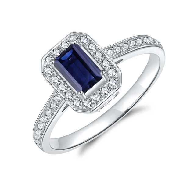 Blue Sapphire & Diamond Ring in 9ct White Gold
