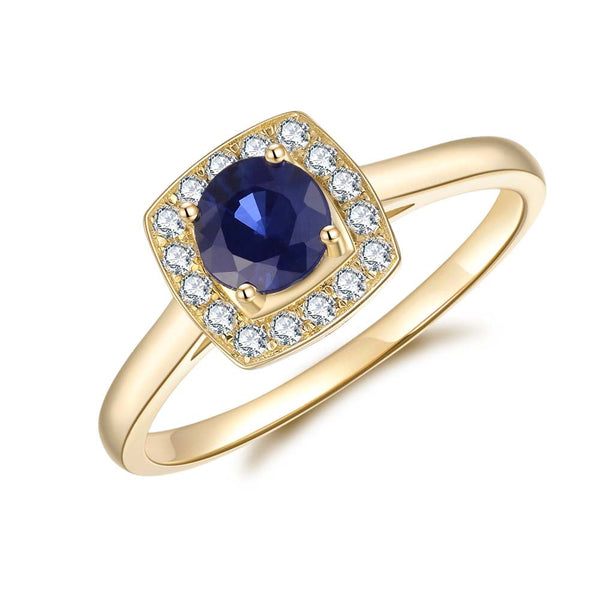 Blue Sapphire & Diamond Ring in 9ct Yellow Gold