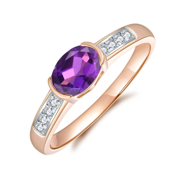 Amethyst & Diamond Ring in 9ct Rose Gold