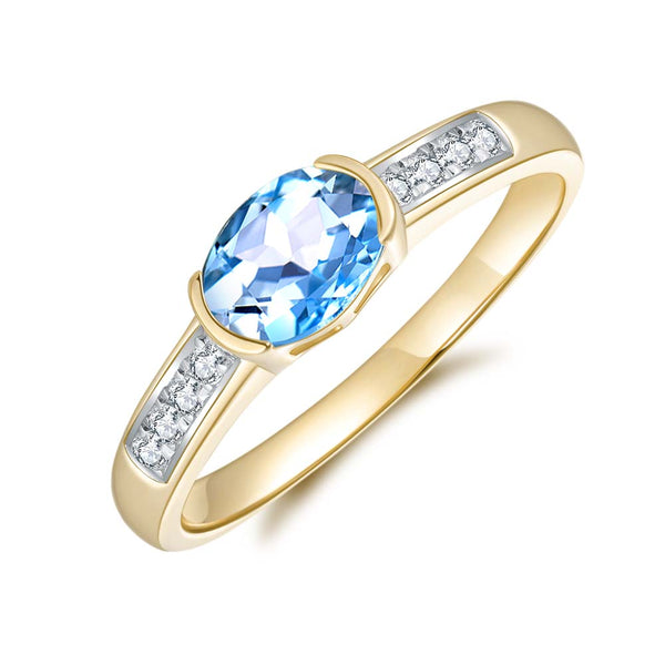 Blue Topaz & Diamond Ring in 9ct Yellow Gold