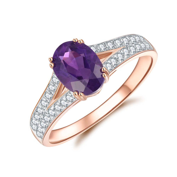 Amethyst & Diamond Ring in 9ct Rose Gold