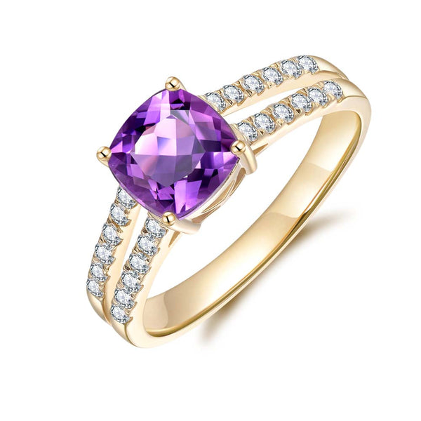 Amethyst & Diamond Ring in 9ct Yellow Gold