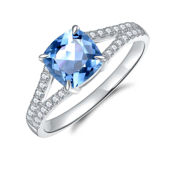 Blue Topaz & Diamond Ring in 9ct White Gold