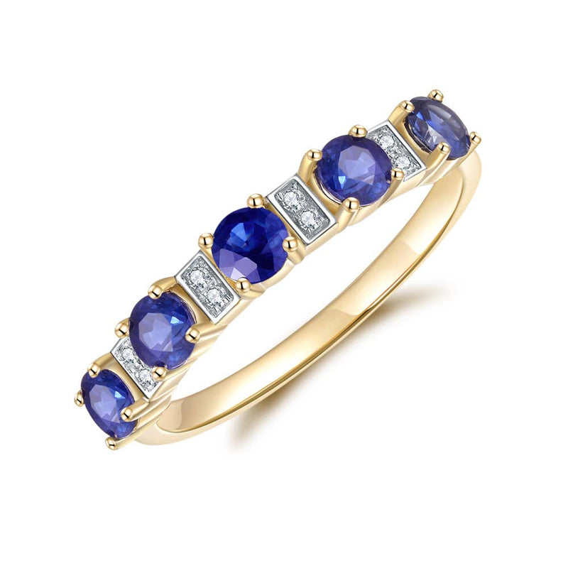 Blue Sapphire & Diamond Ring in 9ct Yellow Gold