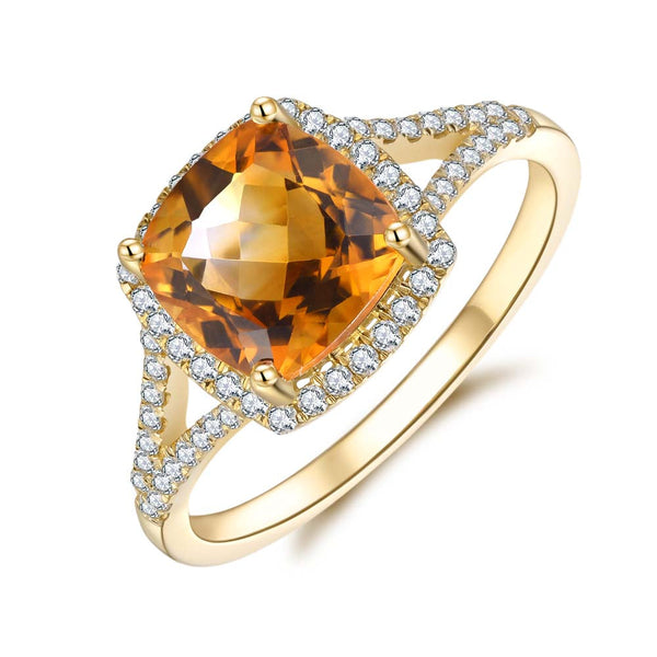 Citrine & Diamond Ring in 9ct Yellow Gold
