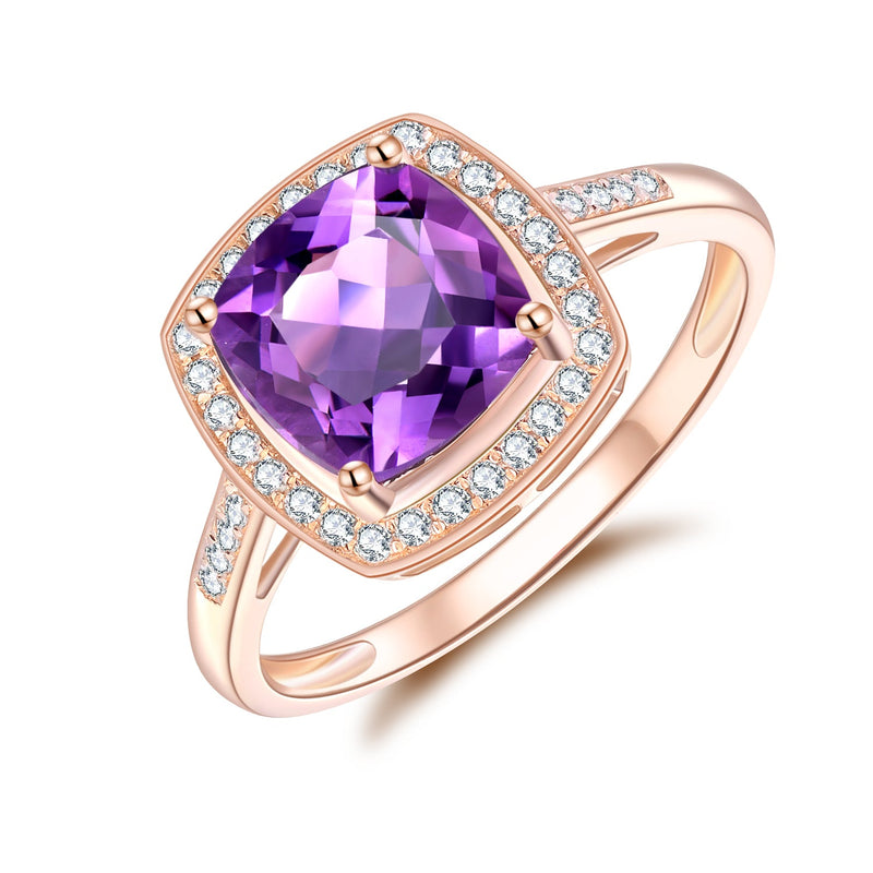 9Ct Rose Gold Amethyst & 0.182Ct Diamond Ring