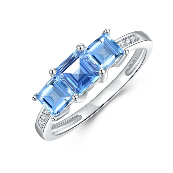 Blue Topaz & Diamond Ring in 9ct White Gold